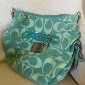 Coach Teal Shoulder Bag w/silver accents